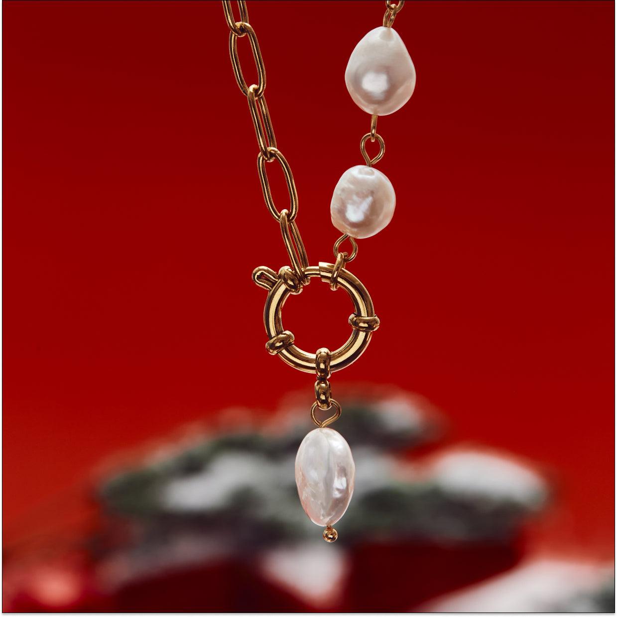 Paperclip Chain Pearl Necklace1