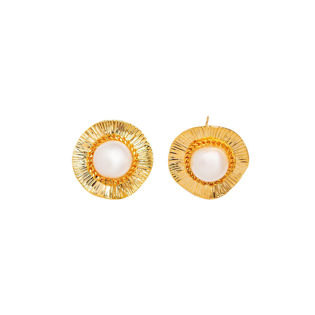 Large Straw Hat Pearl Stud Earrings