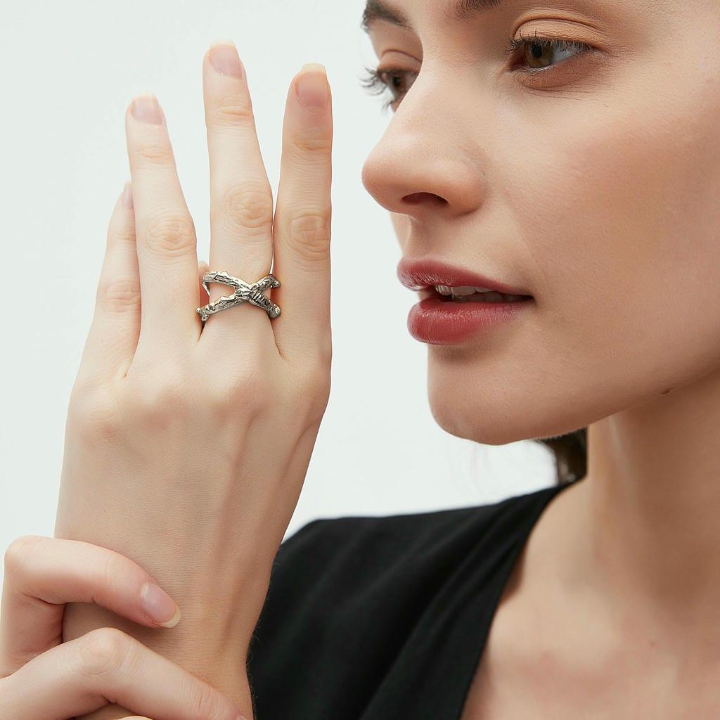 Double Layers Cross X-Shape Ring 4