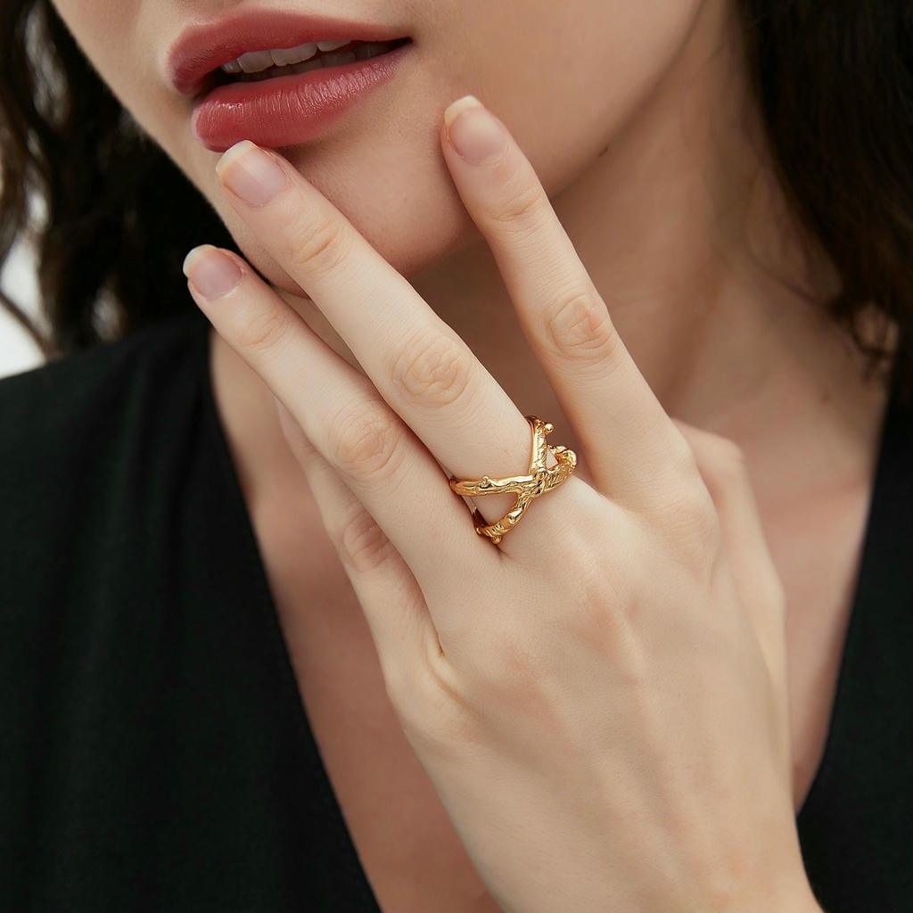 Double Layers Cross X-Shape Ring 2