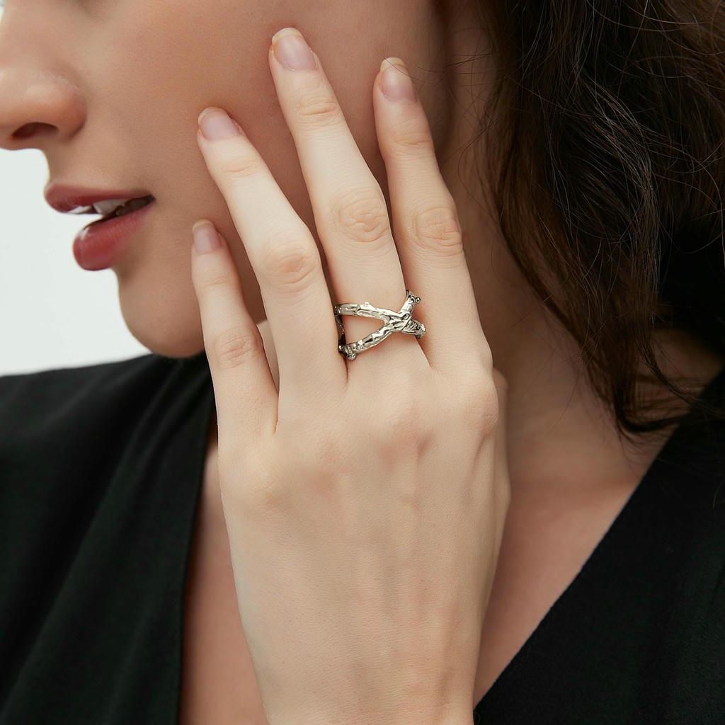 Double Layers Cross X-Shape Ring 5