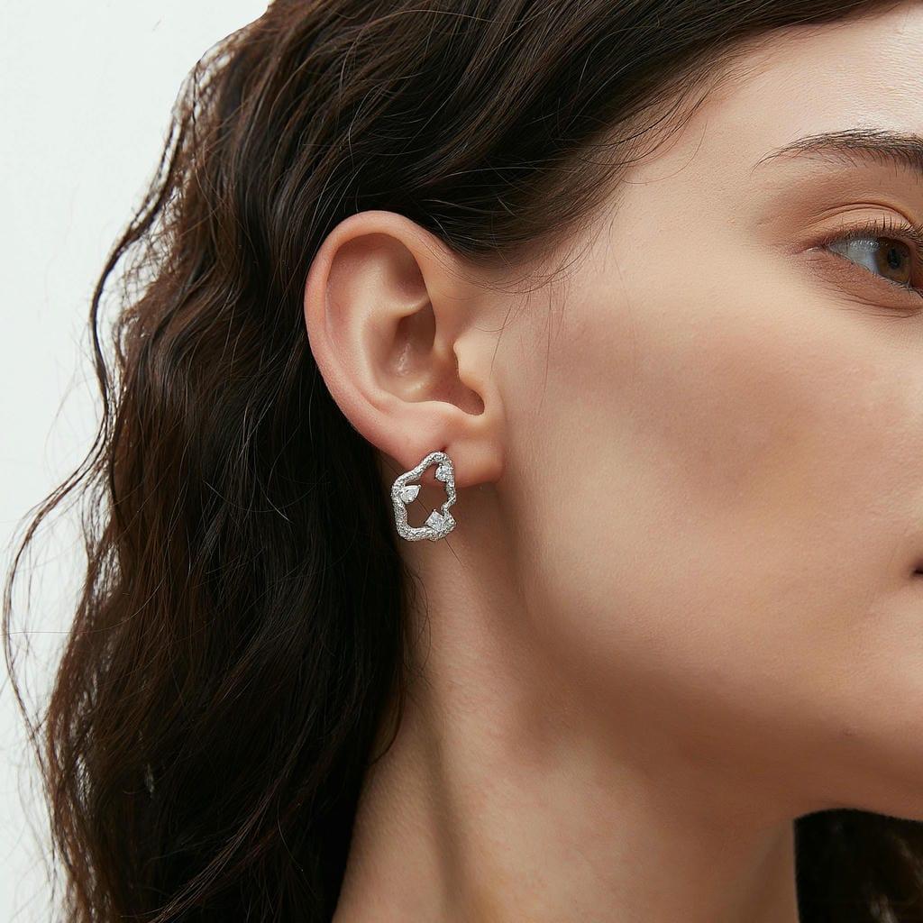 Irregular Hollow Lava Loop Earrings2