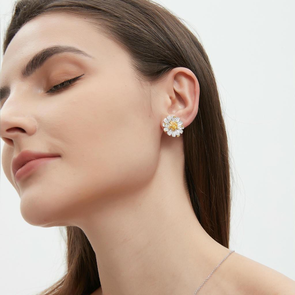 Yellow Diamond Daisy Earrings5