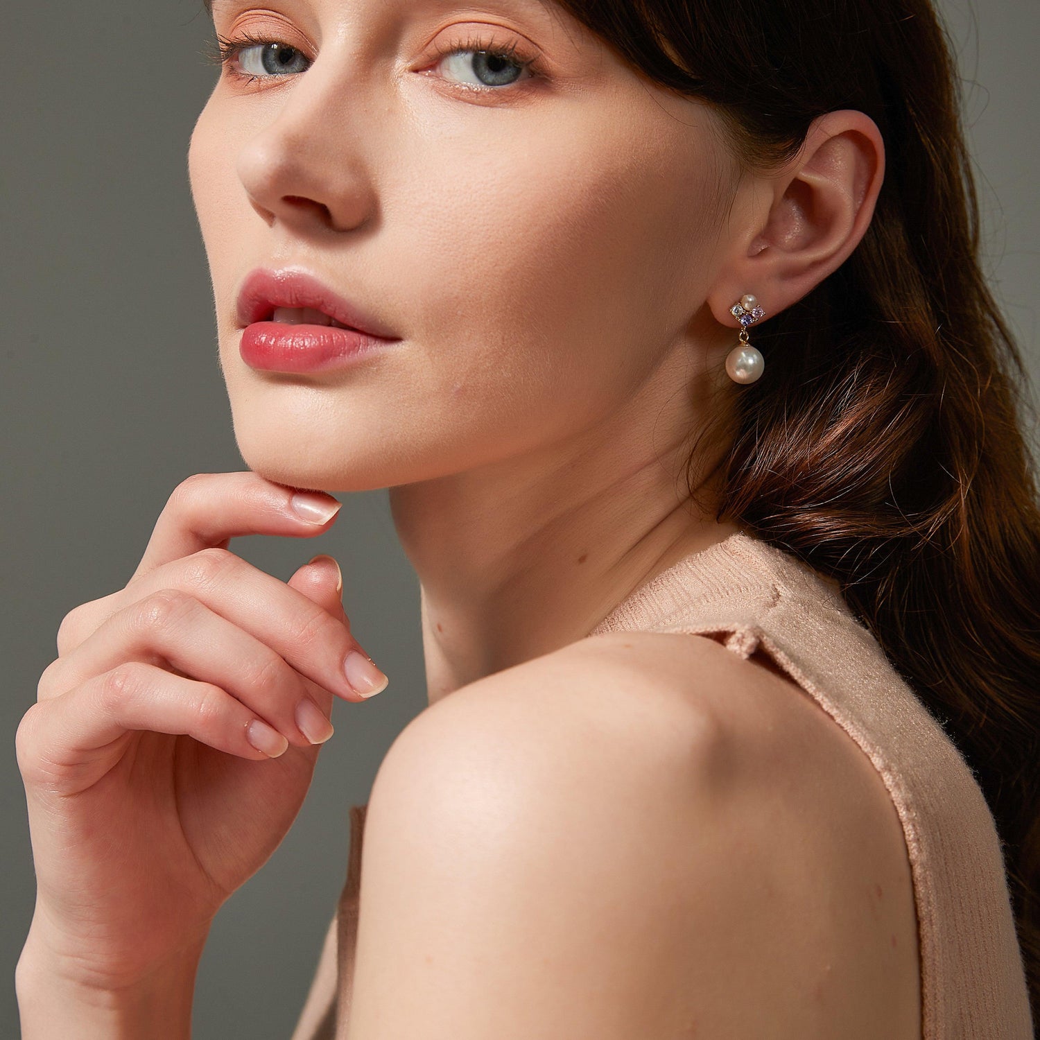 18K Gold CZ Pearl Earrings 2