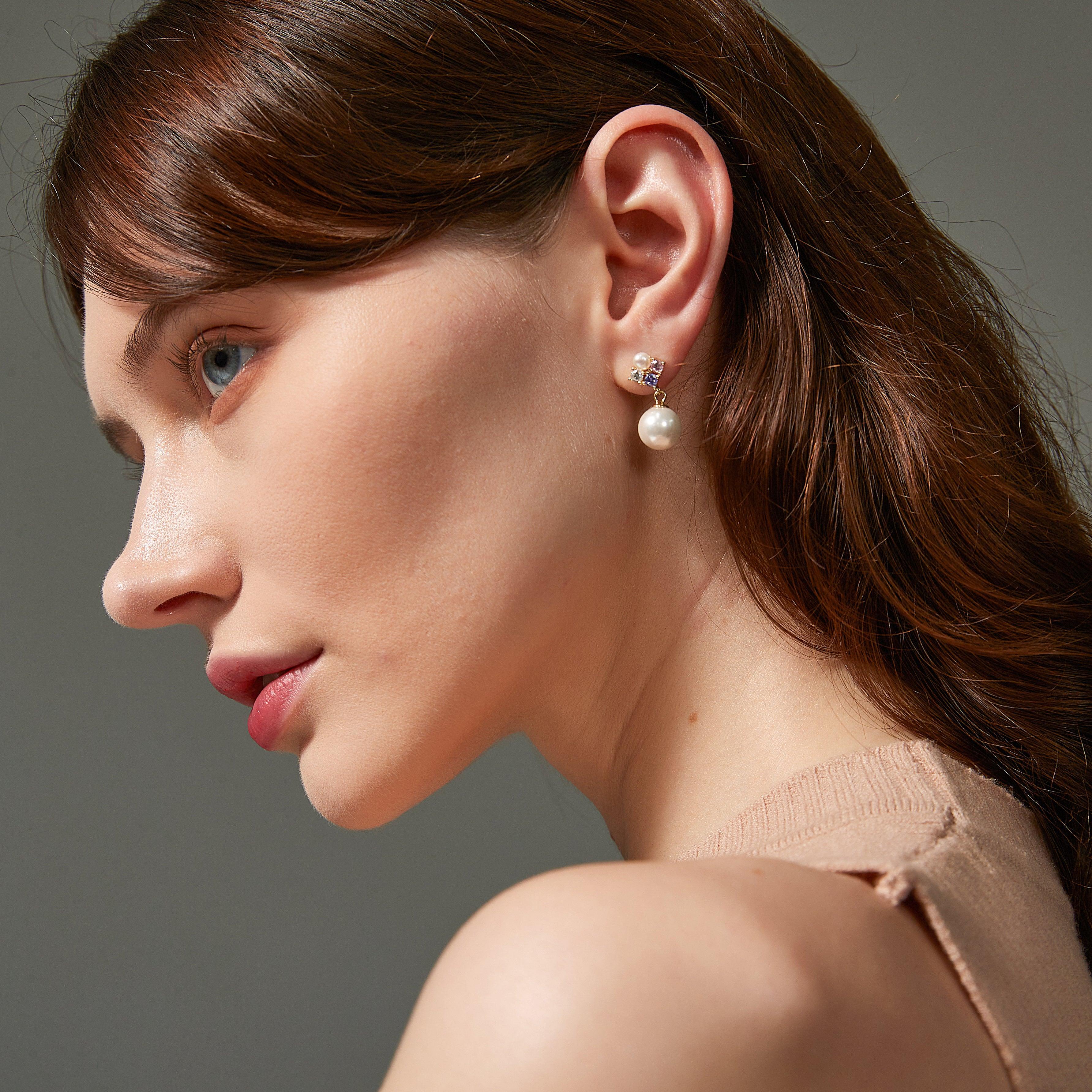 18K Gold CZ Pearl Earrings 5