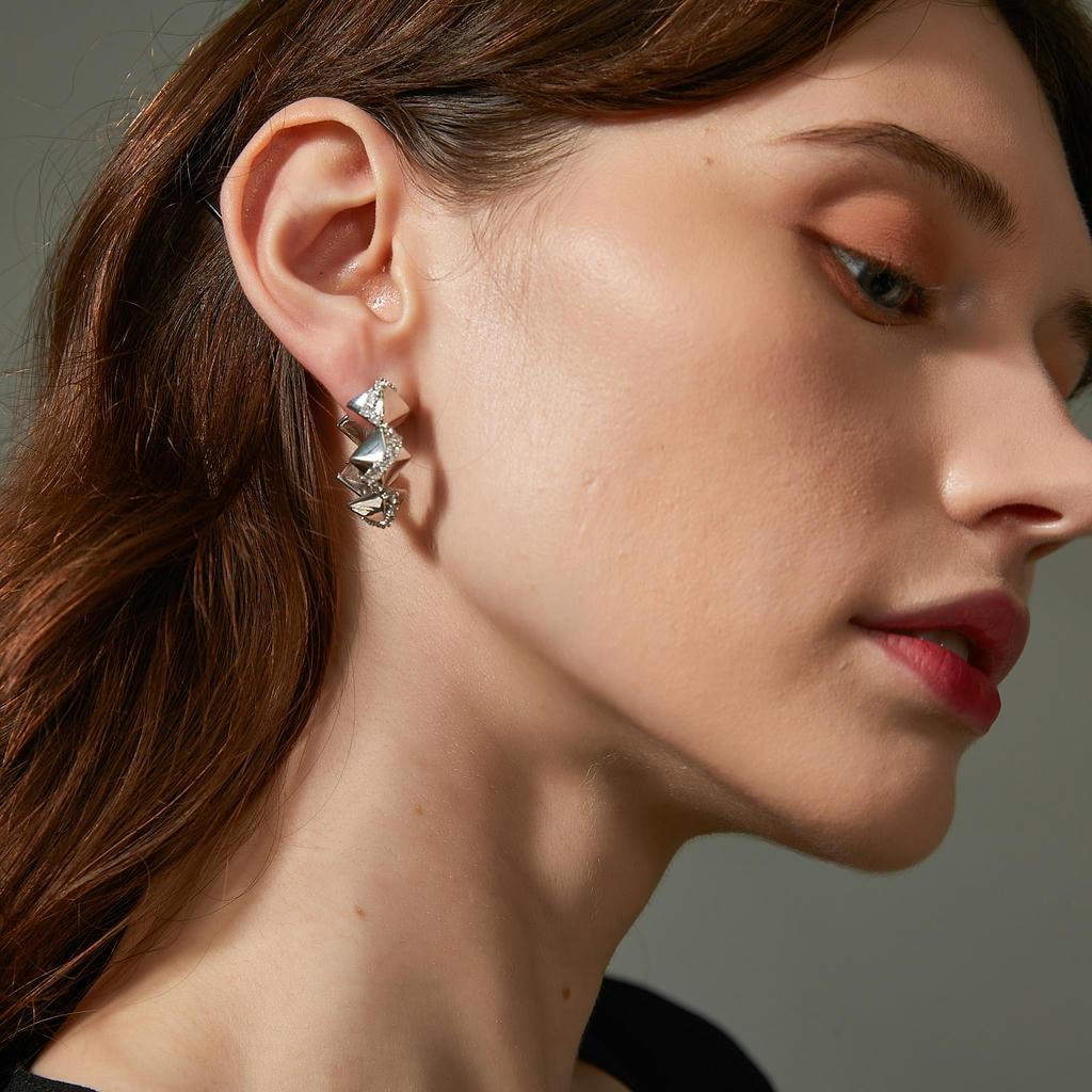 Geometric Shard Diamond Hoop Earrings 4