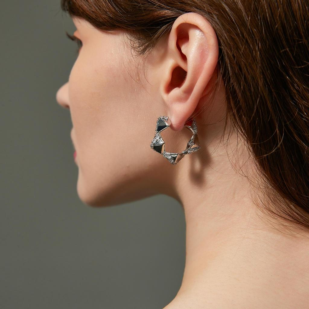 Geometric Shard Diamond Hoop Earrings 3
