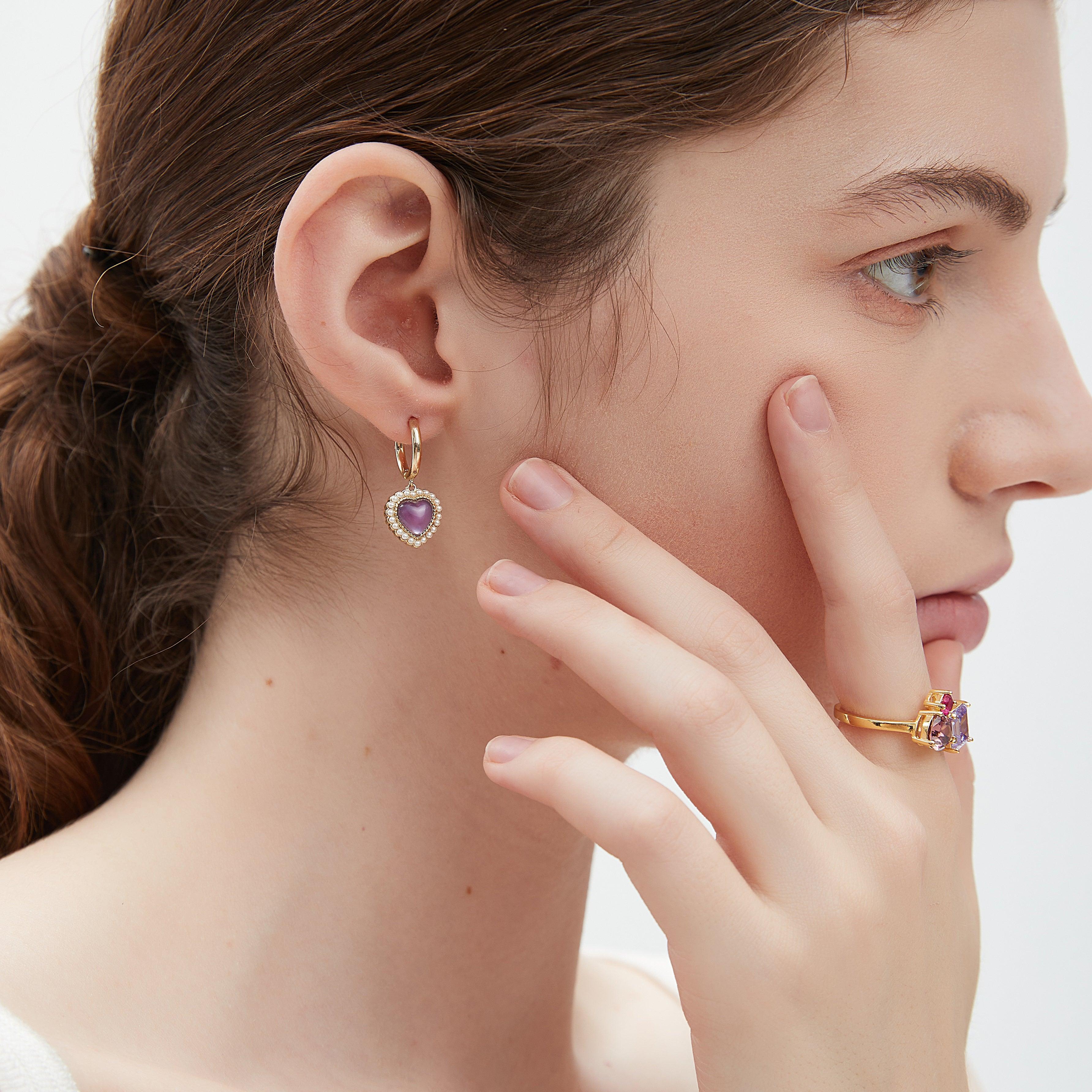 Heart-Shaped Amethyst Earrings 3