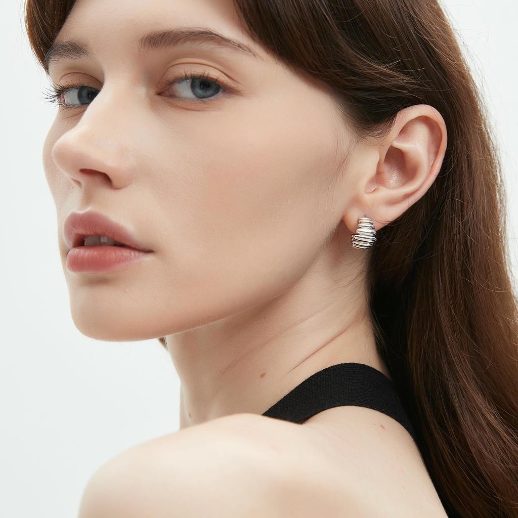 Puffy Silver Hoop Earrings2