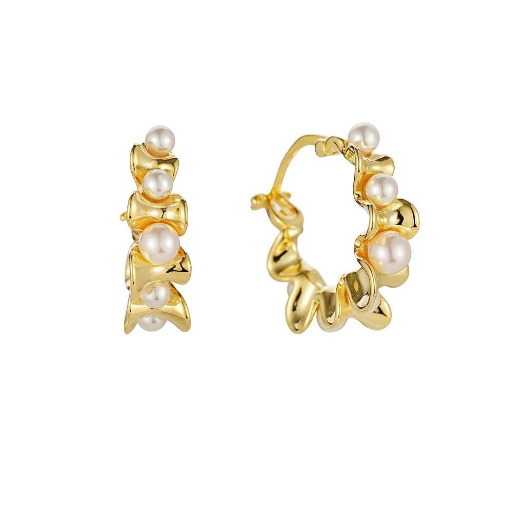 Wavy Pearl Huggie Earrings1
