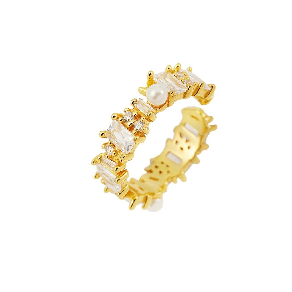 Square-Cut Diamond and Pearl Open Ring1