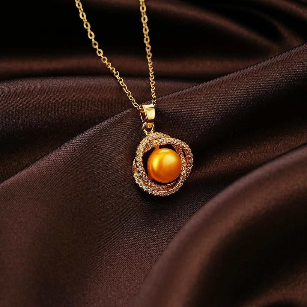 Double Loop Twist Gold Pearl Necklace 3