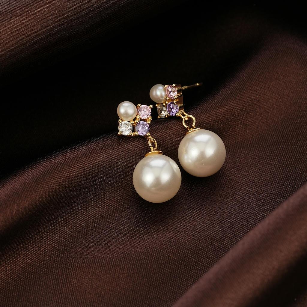 18K Gold CZ Pearl Earrings 6