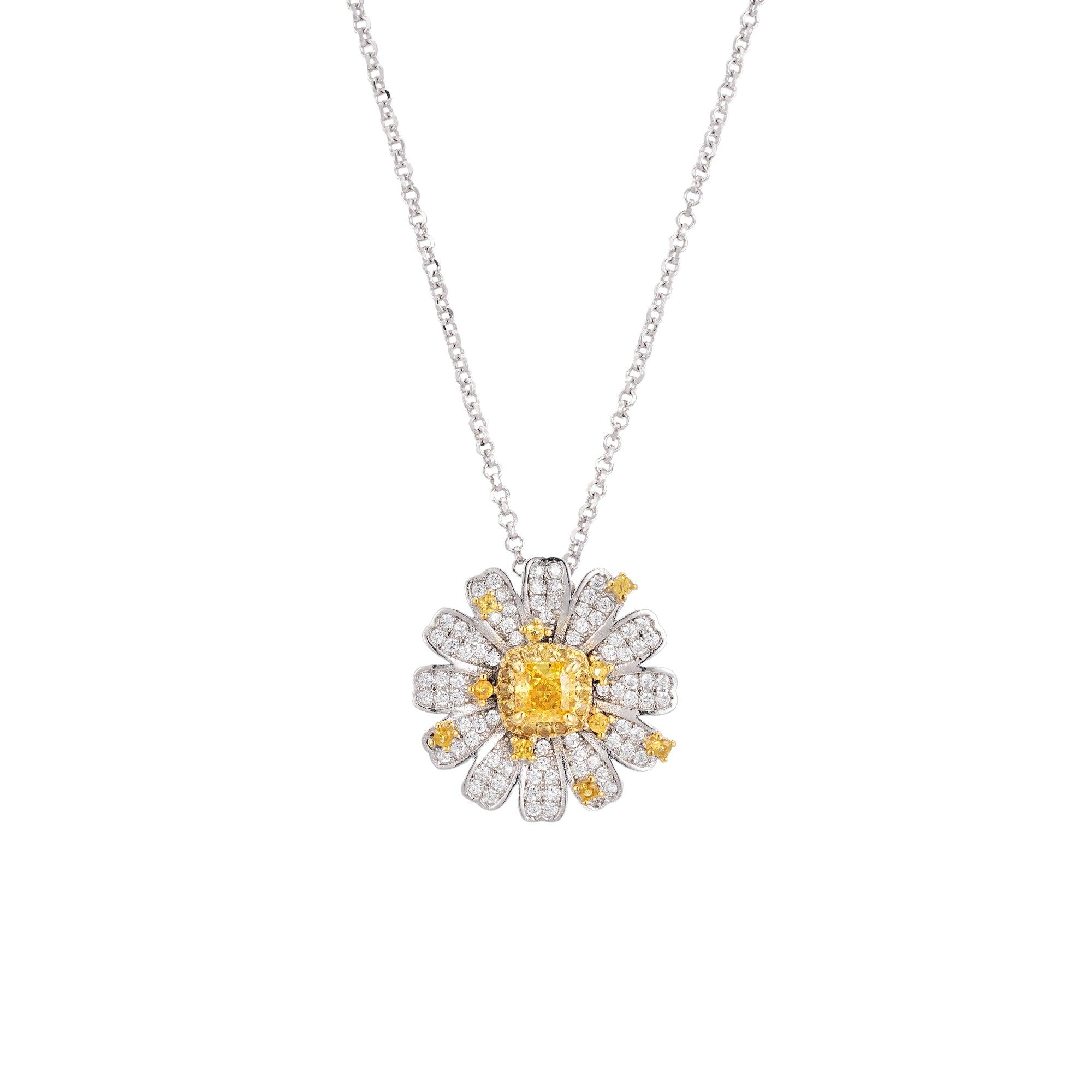 Yellow Diamond Daisy Necklace1