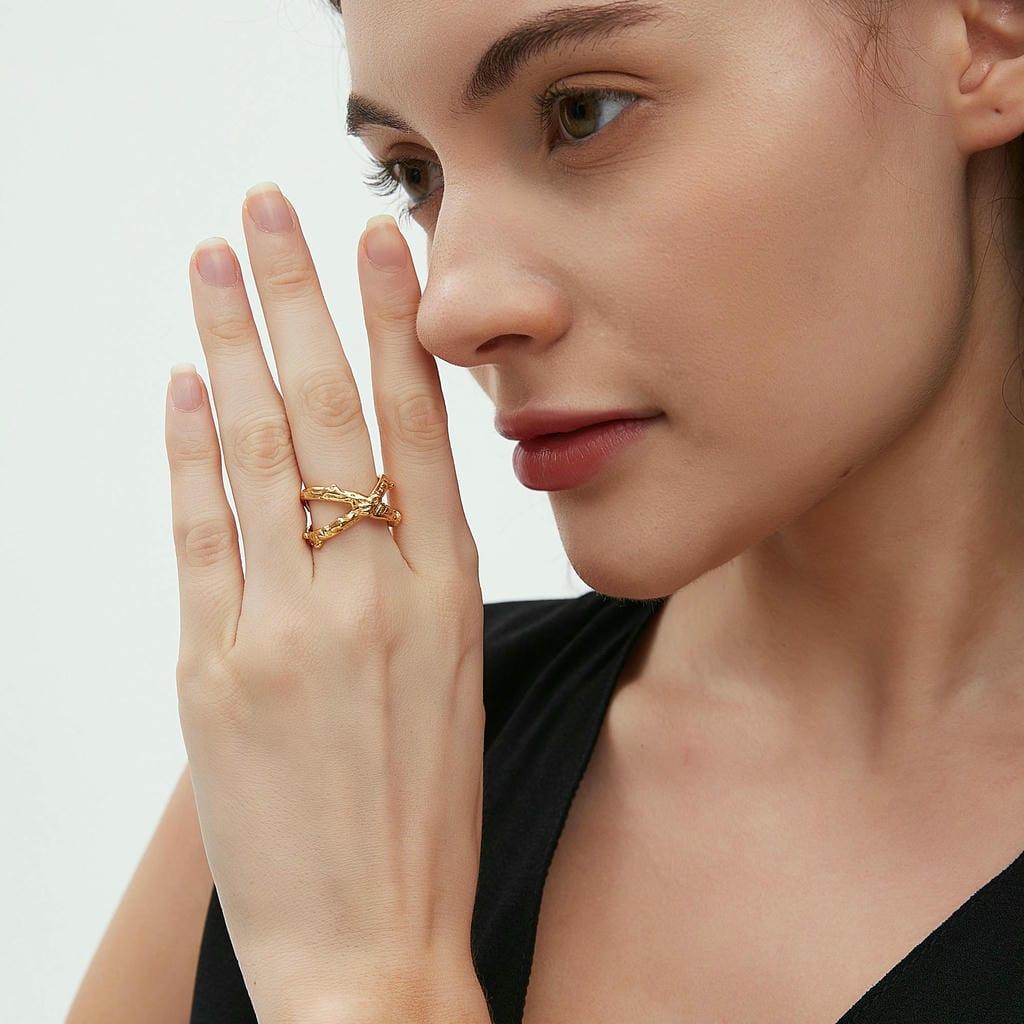Double Layers Cross X-Shape Ring 3