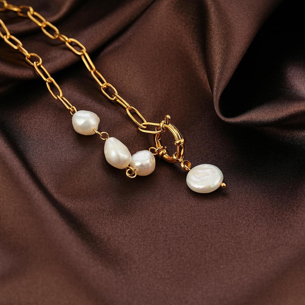 Paperclip Chain Pearl Necklace4